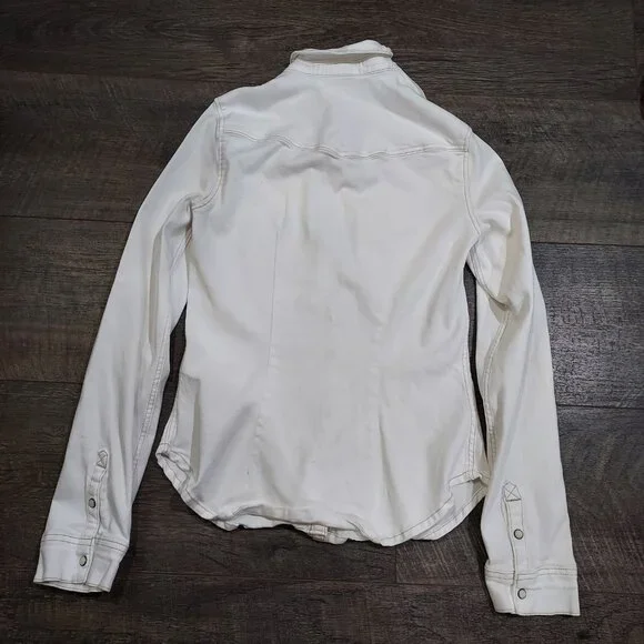 Divided by H&M Sz 4 Cotton Stretch White Snap Down Pearlizzed Western - Picture 6 of 10